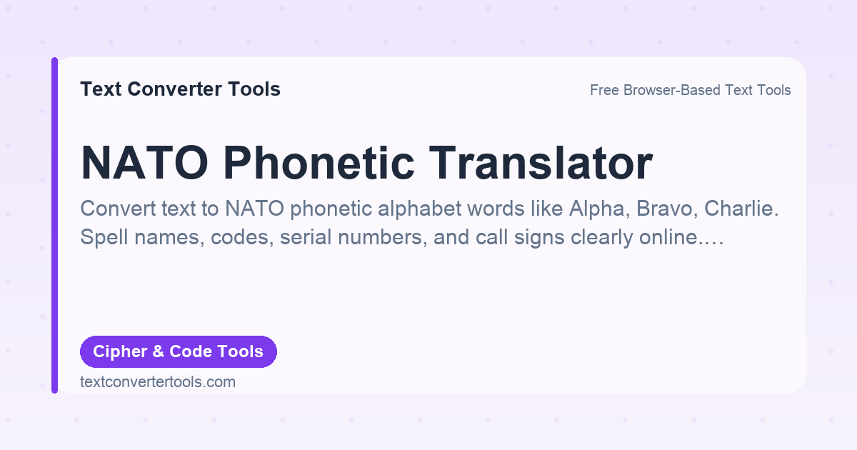 Nato Code Translator NATO Phonetic Translator - Spelling Alphabet | Text Converter Tools